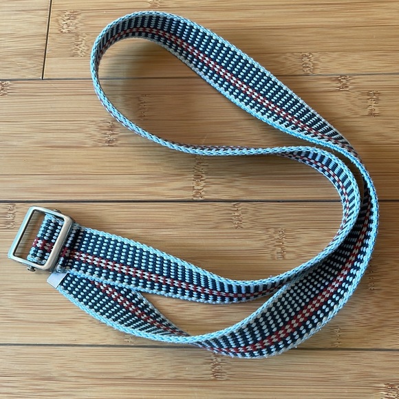 Striped Webbing Belt adjustable metal buckle blue/red/cream canvas belt - Picture 10 of 10
